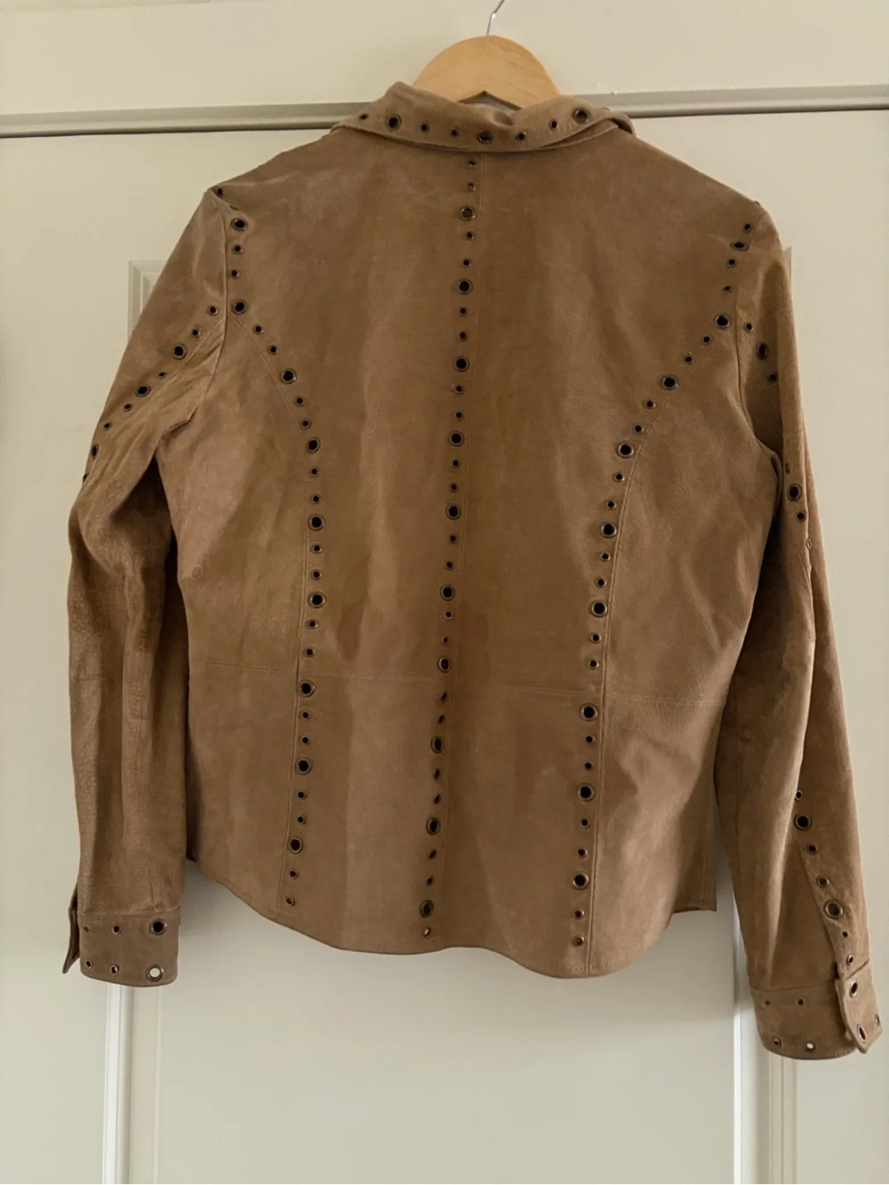 Tres Jolie Accessories Tan Suede Eyelet-Trim Jacket - Picture 5 of 7